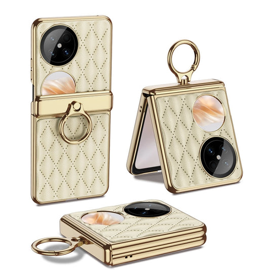 For Huawei Pocket 2 GKK Rhombus Pattern Electroplated Leather Phone Case with Ring(Champagne Gold) by GKK
