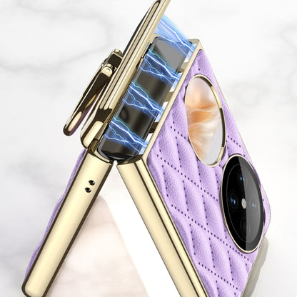 For Huawei Pocket 2 GKK Rhombus Pattern Electroplated Leather Phone Case with Ring(Purple) - Huawei Cases by GKK | Online Shopping UK | buy2fix