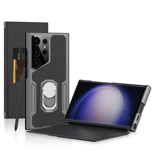 For Samsung Galaxy S23 Ultra 5G GKK Armor Flip Leather Phone Case, Without Pen(Carbon Fiber Texture) by GKK
