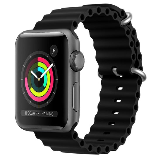 For Apple Watch 42mm ZGA Ocean Silicone Watch Band(Black)