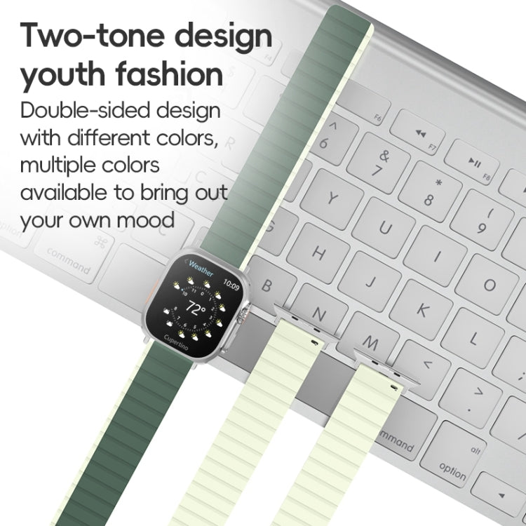 For Apple Watch SE 2023 44mm ZGA Two Color Magnetic Silicone Watch Band(Dark Green+Light Green) - Watch Bands by ZGA | Online Shopping UK | buy2fix