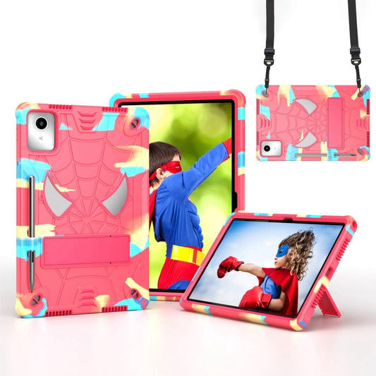 For Lenovo Tab M11/ Xiaoxin Pad 11 2024 Fold-Holder Spider Silicone Hybrid PC Tablet Case(Camouflage Rose Red) - Lenovo by buy2fix | Online Shopping UK | buy2fix