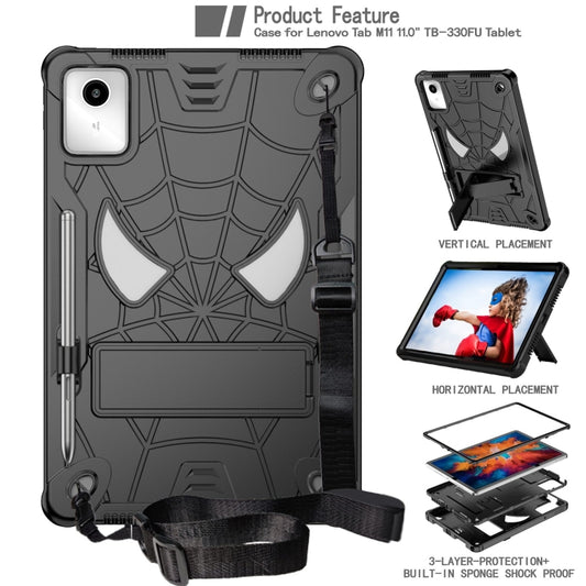 For Lenovo Tab M11/ Xiaoxin Pad 11 2024 Fold-Holder Spider Silicone Hybrid PC Tablet Case(Black) by buy2fix