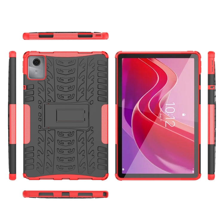 For Lenovo Tab M11/ Xiaoxin Pad 11 2024 Tire Texture TPU Hybrid PC Tablet Case with Holder(Red) by buy2fix