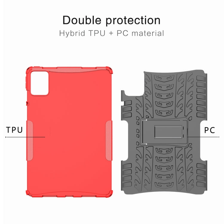 For Lenovo Tab M11/ Xiaoxin Pad 11 2024 Tire Texture TPU Hybrid PC Tablet Case with Holder(Red) by buy2fix
