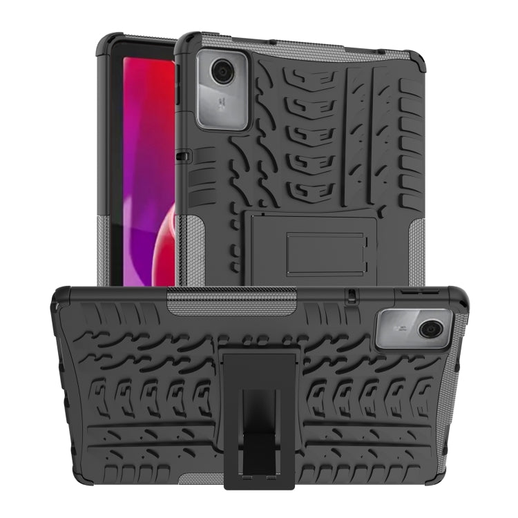 For Lenovo Tab M11/ Xiaoxin Pad 11 2024 Tire Texture TPU Hybrid PC Tablet Case with Holder(Black) by buy2fix