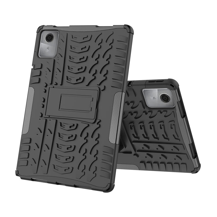 For Lenovo Tab M11/ Xiaoxin Pad 11 2024 Tire Texture TPU Hybrid PC Tablet Case with Holder(Black) by buy2fix