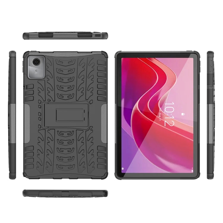 For Lenovo Tab M11/ Xiaoxin Pad 11 2024 Tire Texture TPU Hybrid PC Tablet Case with Holder(Black) by buy2fix