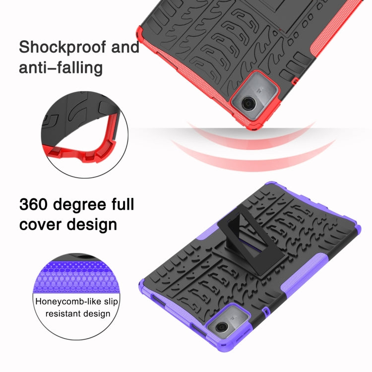 For Lenovo Tab M11/ Xiaoxin Pad 11 2024 Tire Texture TPU Hybrid PC Tablet Case with Holder(Black) by buy2fix