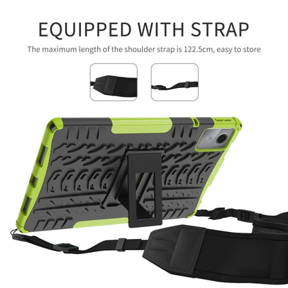 For Lenovo Tab M11/ Xiaoxin Pad 11 2024 Tire Texture TPU Hybrid PC Tablet Case with Holder(Green) - Lenovo by buy2fix | Online Shopping UK | buy2fix