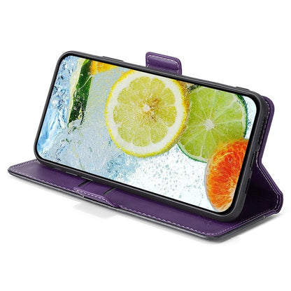 For Motorola Edge 5G 2024 Contrast Color Side Buckle Leather Phone Case(Purple + Rose Red) by buy2fix