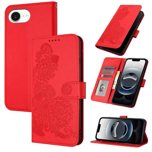 For iPhone 16e Datura Flower Embossed Flip Leather Phone Case(Red) by buy2fix