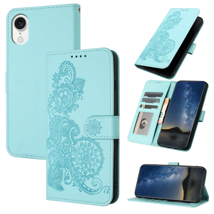 For iPhone SE 2024 Datura Flower Embossed Flip Leather Phone Case(Light Blue) - More iPhone Cases by buy2fix | Online Shopping UK | buy2fix