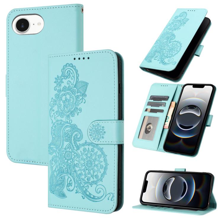 For iPhone 16e Datura Flower Embossed Flip Leather Phone Case(Light Blue) by buy2fix