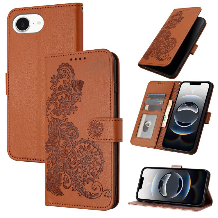 For iPhone 16e Datura Flower Embossed Flip Leather Phone Case(Brown) by buy2fix