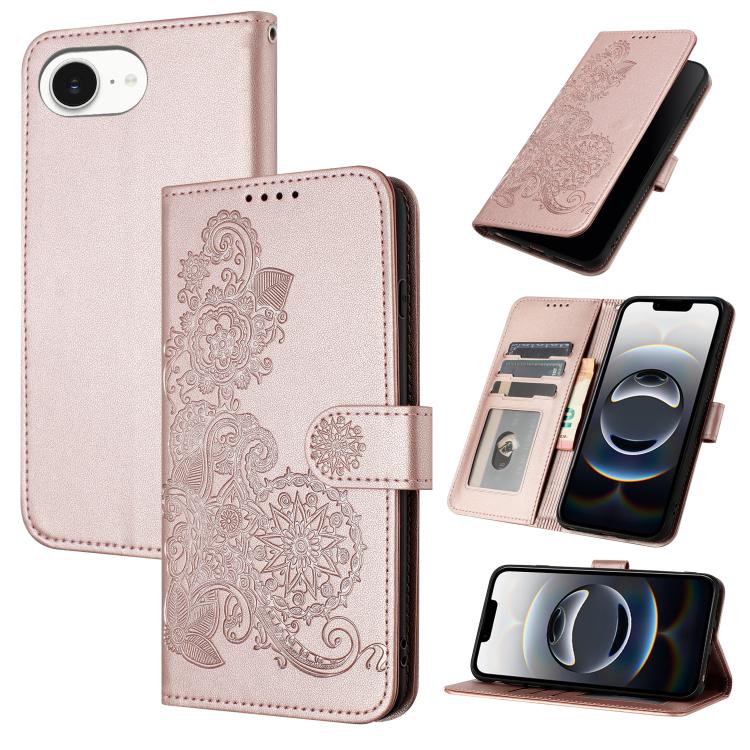 For iPhone 16e Datura Flower Embossed Flip Leather Phone Case(Rose Gold) by buy2fix