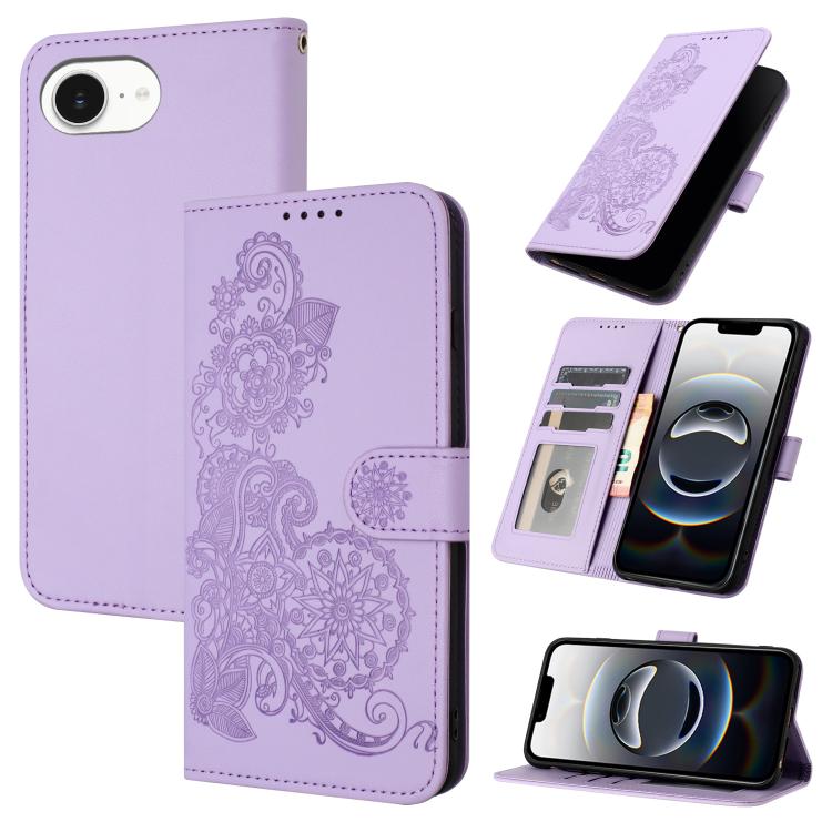 For iPhone 16e Datura Flower Embossed Flip Leather Phone Case(Purple) by buy2fix
