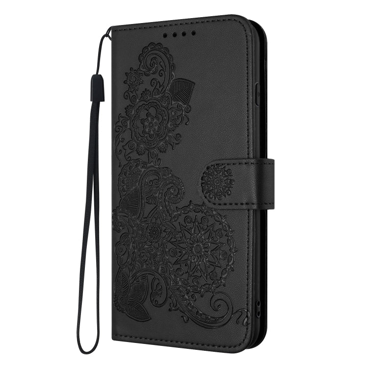 For iPhone 16e Datura Flower Embossed Flip Leather Phone Case(Black) by buy2fix