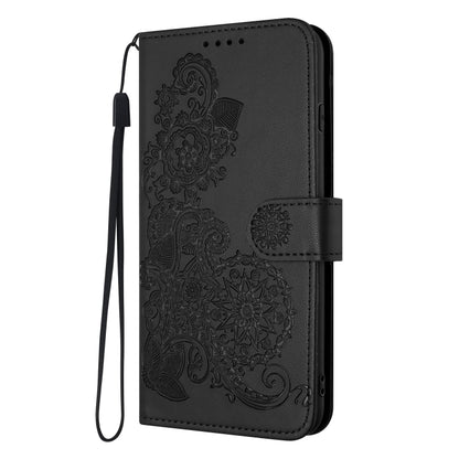For iPhone 16e Datura Flower Embossed Flip Leather Phone Case(Black) by buy2fix