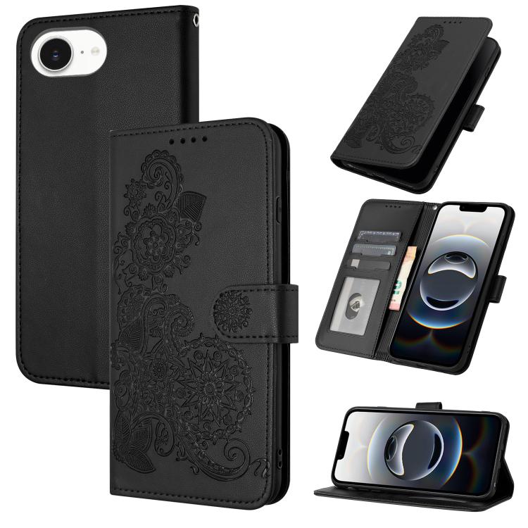 For iPhone 16e Datura Flower Embossed Flip Leather Phone Case(Black) by buy2fix