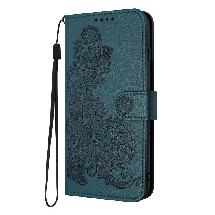 For iPhone 16e Datura Flower Embossed Flip Leather Phone Case(Dark Green) by buy2fix