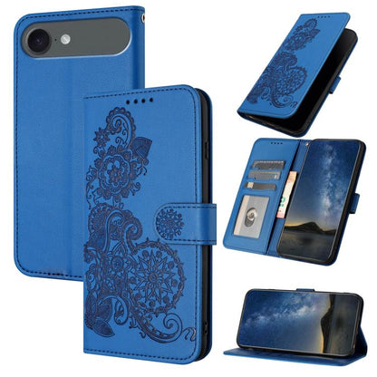 For iPhone 17 Air Datura Flower Embossed Flip Leather Phone Case(Blue) - iPhone 17 Air Cases by buy2fix | Online Shopping UK | buy2fix