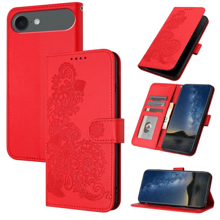 For iPhone 17 Air Datura Flower Embossed Flip Leather Phone Case(Red) - iPhone 17 Air Cases by buy2fix | Online Shopping UK | buy2fix