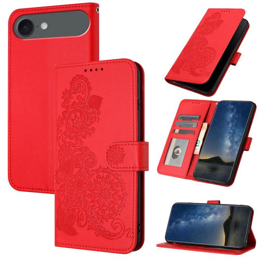 For iPhone 17 Air Datura Flower Embossed Flip Leather Phone Case(Red) - iPhone 17 Air Cases by buy2fix | Online Shopping UK | buy2fix