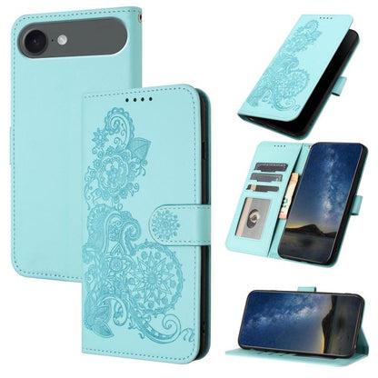 For iPhone 17 Air Datura Flower Embossed Flip Leather Phone Case(Light Blue) - iPhone 17 Air Cases by buy2fix | Online Shopping UK | buy2fix