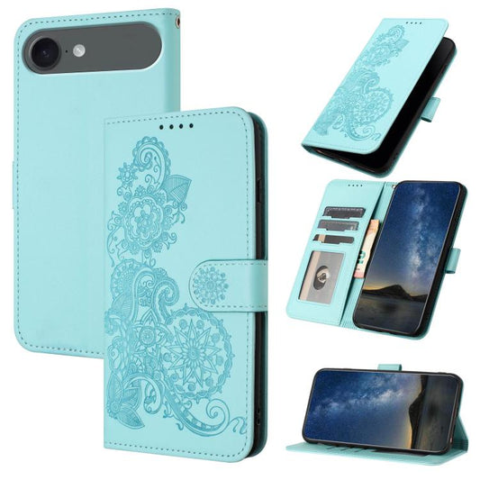 For iPhone 17 Air Datura Flower Embossed Flip Leather Phone Case(Light Blue) - iPhone 17 Air Cases by buy2fix | Online Shopping UK | buy2fix