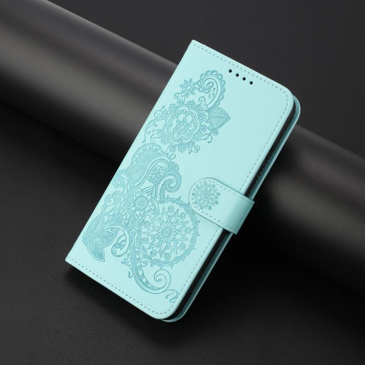 For iPhone 17 Air Datura Flower Embossed Flip Leather Phone Case(Light Blue) - iPhone 17 Air Cases by buy2fix | Online Shopping UK | buy2fix