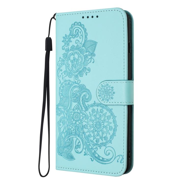 For iPhone 17 Air Datura Flower Embossed Flip Leather Phone Case(Light Blue) - iPhone 17 Air Cases by buy2fix | Online Shopping UK | buy2fix