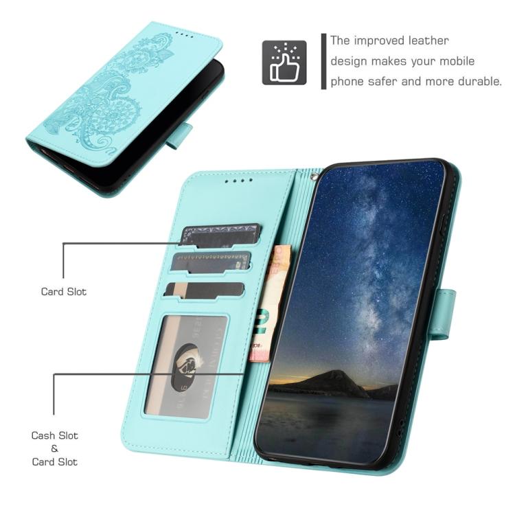 For iPhone 17 Air Datura Flower Embossed Flip Leather Phone Case(Light Blue) - iPhone 17 Air Cases by buy2fix | Online Shopping UK | buy2fix
