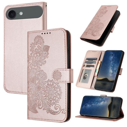 For iPhone 17 Air Datura Flower Embossed Flip Leather Phone Case(Rose Gold) - iPhone 17 Air Cases by buy2fix | Online Shopping UK | buy2fix