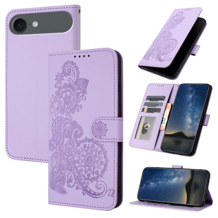 For iPhone 17 Air Datura Flower Embossed Flip Leather Phone Case(Purple) - iPhone 17 Air Cases by buy2fix | Online Shopping UK | buy2fix