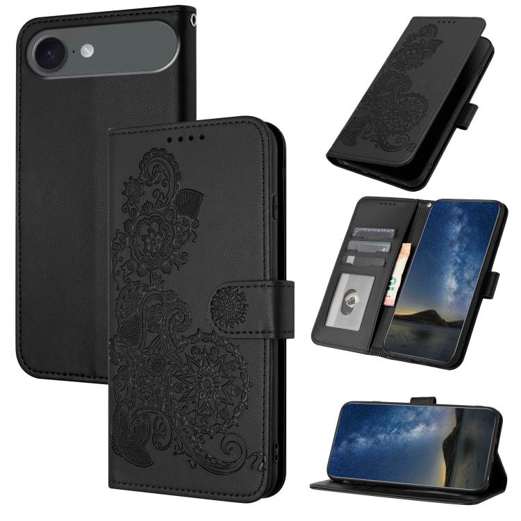 For iPhone 17 Air Datura Flower Embossed Flip Leather Phone Case(Black) - iPhone 17 Air Cases by buy2fix | Online Shopping UK | buy2fix