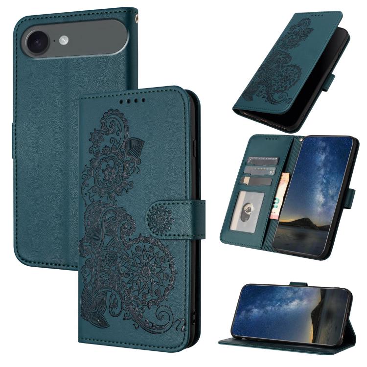 For iPhone 17 Air Datura Flower Embossed Flip Leather Phone Case(Dark Green) - iPhone 17 Air Cases by buy2fix | Online Shopping UK | buy2fix