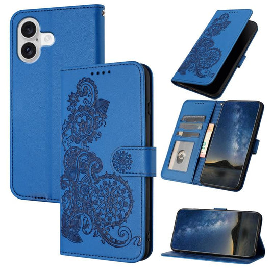 For iPhone 17 Datura Flower Embossed Flip Leather Phone Case(Blue) - iPhone 17 Cases by buy2fix | Online Shopping UK | buy2fix