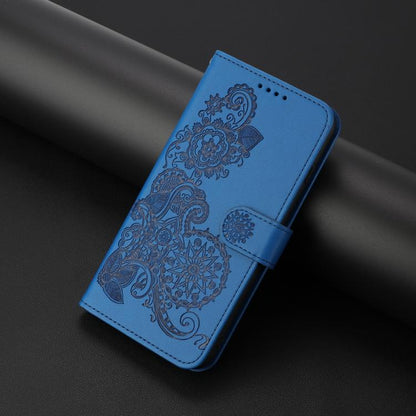 For iPhone 17 Datura Flower Embossed Flip Leather Phone Case(Blue) - iPhone 17 Cases by buy2fix | Online Shopping UK | buy2fix