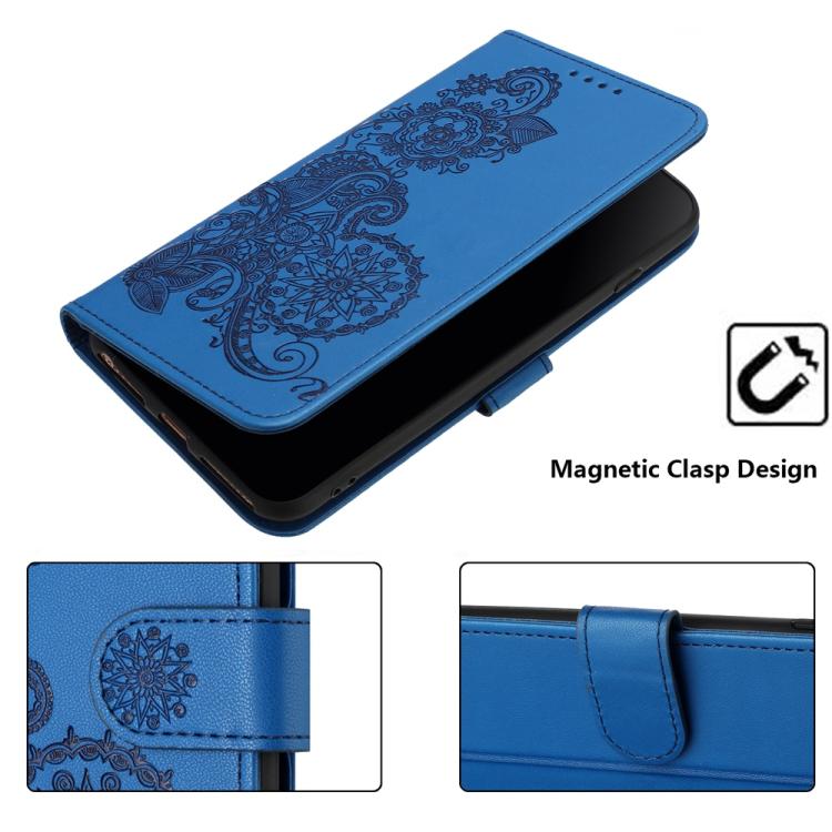 For iPhone 17 Datura Flower Embossed Flip Leather Phone Case(Blue) - iPhone 17 Cases by buy2fix | Online Shopping UK | buy2fix