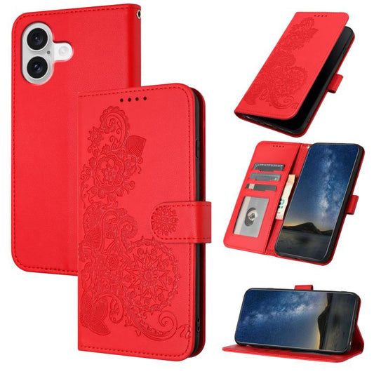 For iPhone 17 Datura Flower Embossed Flip Leather Phone Case(Red) - iPhone 17 Cases by buy2fix | Online Shopping UK | buy2fix