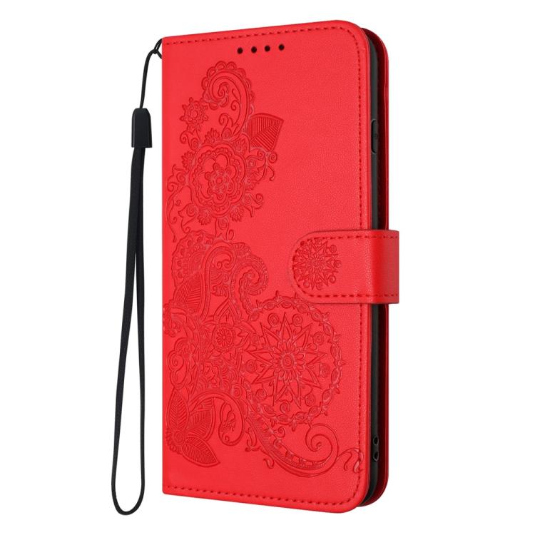 For iPhone 17 Datura Flower Embossed Flip Leather Phone Case(Red) - iPhone 17 Cases by buy2fix | Online Shopping UK | buy2fix