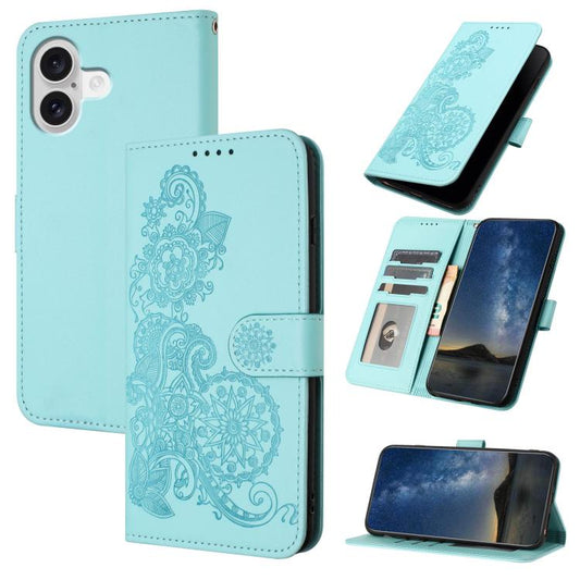 For iPhone 17 Datura Flower Embossed Flip Leather Phone Case(Light Blue) - iPhone 17 Cases by buy2fix | Online Shopping UK | buy2fix