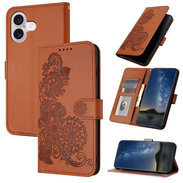 For iPhone 17 Datura Flower Embossed Flip Leather Phone Case(Brown) - iPhone 17 Cases by buy2fix | Online Shopping UK | buy2fix