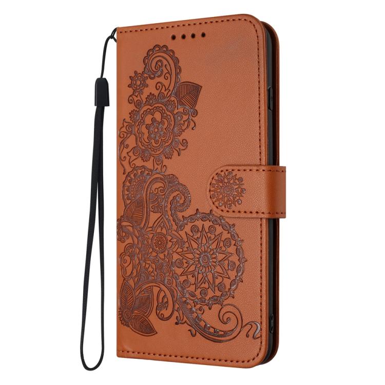 For iPhone 17 Datura Flower Embossed Flip Leather Phone Case(Brown) - iPhone 17 Cases by buy2fix | Online Shopping UK | buy2fix