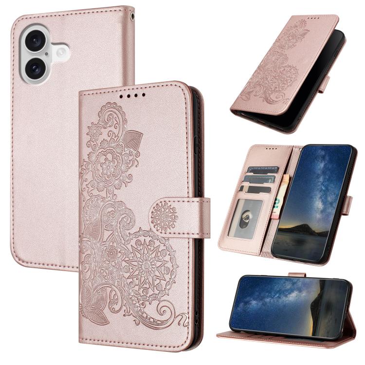 For iPhone 17 Datura Flower Embossed Flip Leather Phone Case(Rose Gold) - iPhone 17 Cases by buy2fix | Online Shopping UK | buy2fix