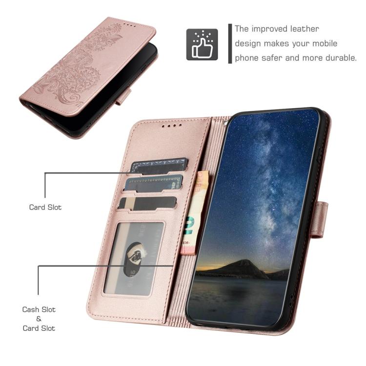 For iPhone 17 Datura Flower Embossed Flip Leather Phone Case(Rose Gold) - iPhone 17 Cases by buy2fix | Online Shopping UK | buy2fix