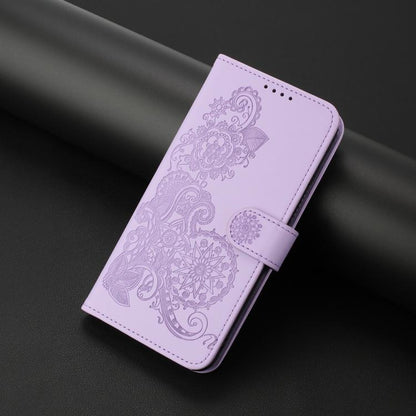 For iPhone 17 Datura Flower Embossed Flip Leather Phone Case(Purple) - iPhone 17 Cases by buy2fix | Online Shopping UK | buy2fix