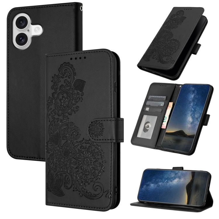 For iPhone 17 Datura Flower Embossed Flip Leather Phone Case(Black) - iPhone 17 Cases by buy2fix | Online Shopping UK | buy2fix