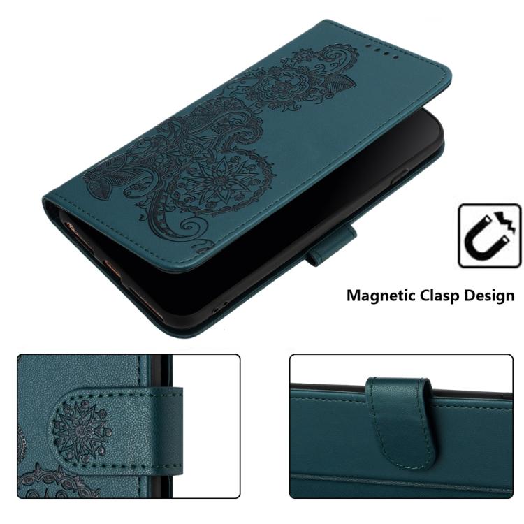 For iPhone 17 Datura Flower Embossed Flip Leather Phone Case(Dark Green) - iPhone 17 Cases by buy2fix | Online Shopping UK | buy2fix